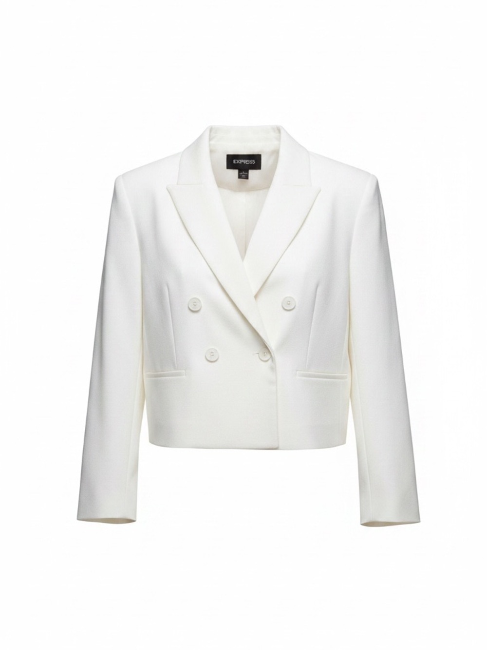 Express White Double-Breasted Cropped Blazer